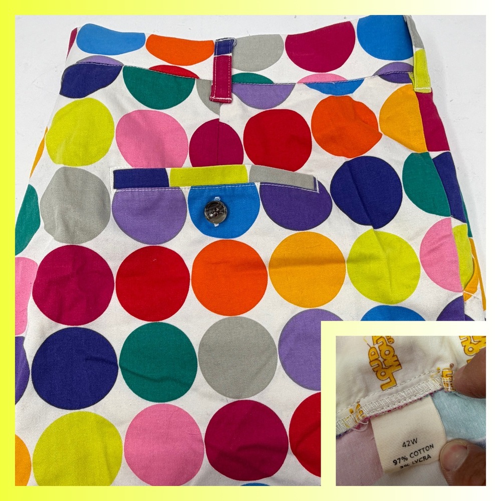 Loudmouth‎ Golf Shorts Mens 42W Multi Color Polka Dot Colorful Flat Front 42